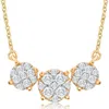 Pompeii3 3/8ct Diamond Cluster Halo Three Stone Pendant Yellow Gold Necklace Lab Grown In Multi