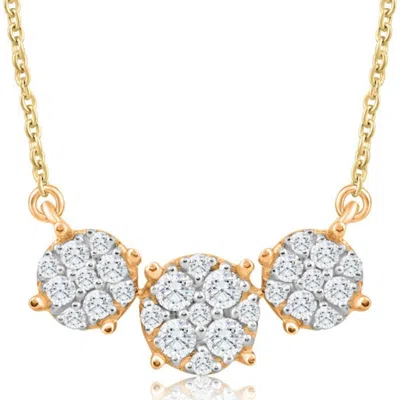 Pompeii3 3/8ct Diamond Cluster Halo Three Stone Pendant Yellow Gold Necklace Lab Grown In Silver