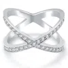 Pompeii3 3/8ct Diamond Cris Cross Over Ring White Gold In Silver