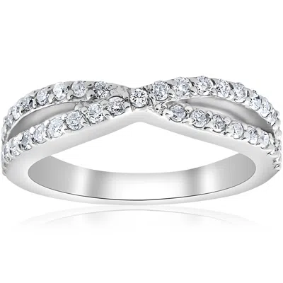 Pompeii3 3/8ct Diamond Crossover Infinity Stackable Wedding Band Twist Ring White Gold In Silver
