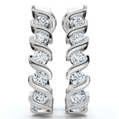 Pompeii3 3/8ct Diamond Hoop Earrings 14k White Gold In Silver