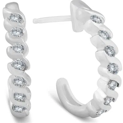 Pompeii3 3/8ct Diamond Hoop Earrings 14k White Gold In Silver