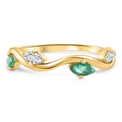 Pompeii3 3/8ct Emerald Marquise Shape Diamond & Gemstone Wedding Ring 10k Gold Lab Grown In Multi