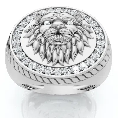 Pompeii3 3/8ct Men's Diamond Lion Head Pink Ring In 10k White Or Yellow Gold In Silver