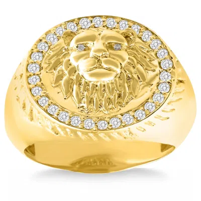 Pompeii3 3/8ct Men's Diamond Lion Head Pink Ring In 10k White Or Yellow Gold In Silver