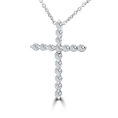 Pompeii3 3/8ct Real Diamond Cross Pendant 14k White Gold Necklace In Multi