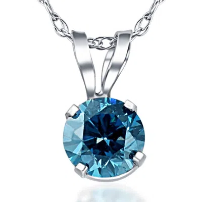 Pompeii3 3/8ct Round Blue Diamond Solitaire 14k White Gold Pendant Necklace Lab Grown In Multi