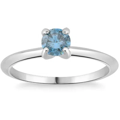 Pompeii3 3/8ct Round Cut Blue Diamond Solitaire Engagement Ring White Or Yellow Gold 14k