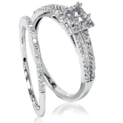 Pompeii3 3/8ct Split Shank Princess Cut Halo Engagement Ring Set Setting 14k White Gold In Multi