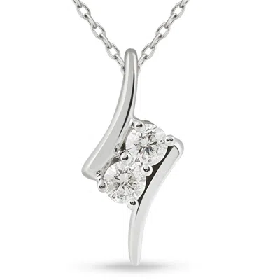 Pompeii3 3/8ct Two Stone Diamond Forever Us Solitaire Pendant 14k White Gold 18" Chain In Multi