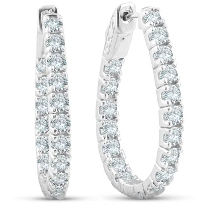 Pompeii3 3.90 Ct Diamond Inside Outside Hoops 14k White Gold 1 1/4" Tall In Multi