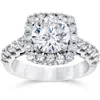 Pompeii3 3ct (2ct Center) Cushion Halo Lab Grown Diamond Engagement Ring 14k White Gold In White