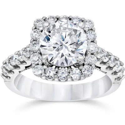 Pompeii3 3ct (2ct Center) Cushion Halo Lab Grown Diamond Engagement Ring 14k White Gold In Silver