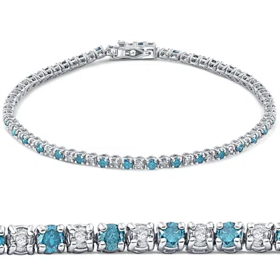 Pompeii3 3ct Blue & White Diamond Tennis Bracelet 14k White Gold 7" In Multi
