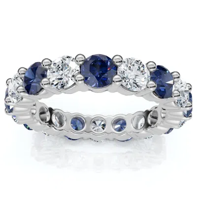 Pompeii3 3ct Blue Sapphire & Diamond Eternity Ring 14k Gold Lab Grown
