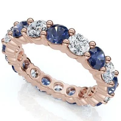 Pompeii3 3ct Blue Sapphire & Diamond Eternity Ring 14k Gold Lab Grown In Burgundy