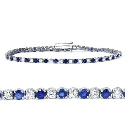 Pompeii3 3ct Blue Sapphire & Diamond Genuine Tennis Bracelet 14k White Gold In Multi