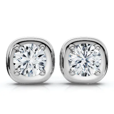 Pompeii3 3ct Cori Diamond Cushion Button Studs 14k Gold Earrings Lab Grown Fg/vs In Silver