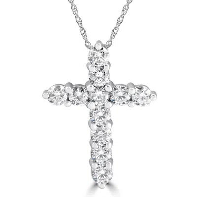 Pompeii3 3ct Diamond Cross Pendant 14k White Gold Womens Round Brilliant Cut 18" Chain In Multi
