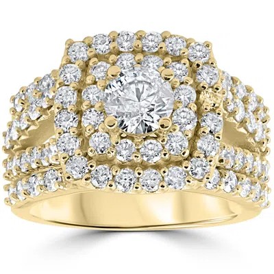 Pompeii3 3ct Diamond Engagement Wedding Double Cushion Halo Trio Ring Set 10k Yellow Gold In Multi