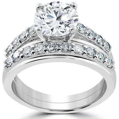 Pompeii3 3ct Diamond Engagement Wedding Ring Set 14k White Gold In Silver