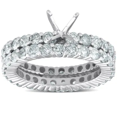 Pompeii3 3ct Diamond Eternity Wedding Engagement Matching Ring Setting 14k White Gold In Silver