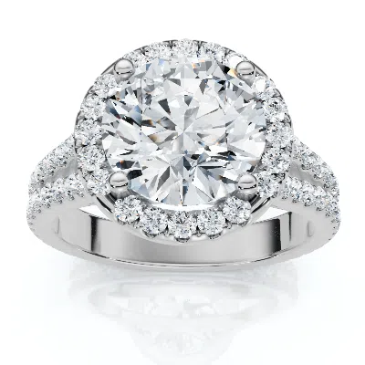 Pompeii3 3ct Diamond Halo Split Band Engagement Ring Lab Grown In White Or Yellow Gold In Burgundy
