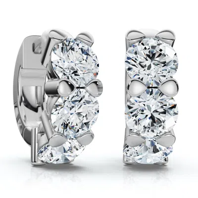 Pompeii3 3ct Diamond Huggie Hoop Earrings 14k Gold 1/2" Tall Lab Grown Ef/vs In Metallic