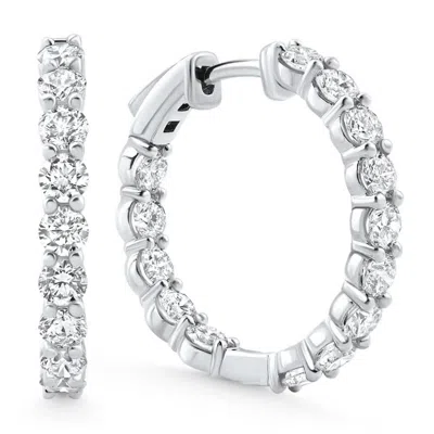 Pompeii3 3ct Diamond Lab Grown Inside Outside Hoops 14k Gold Eearrings 1" Tall In Multi