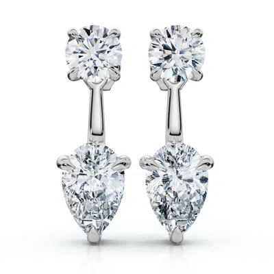 Pompeii3 3ct Diamond Studs & Earring Jackets 14k Gold Pear Shape Lab Grown Ef/vs In Silver