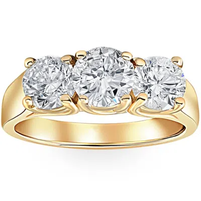 Pompeii3 3ct Diamond Three Stone Wedding Anniversary Ring 14k Yellow Gold Size Selectable