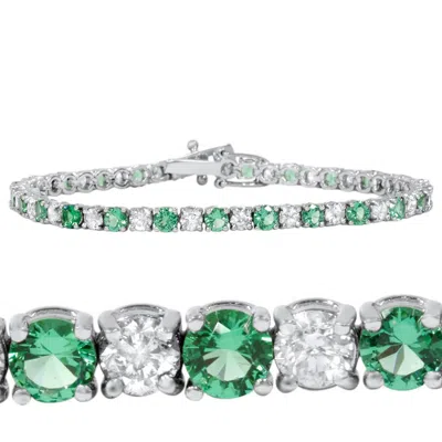 Pompeii3 3ct Emerald & Diamond Genuine Tennis Bracelet 14k White Gold In Silver