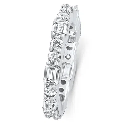 Pompeii3 3ct Emerald & Round Cut Diamond Eternity Wedding Ring 14k Gold Lab Grown In Multi