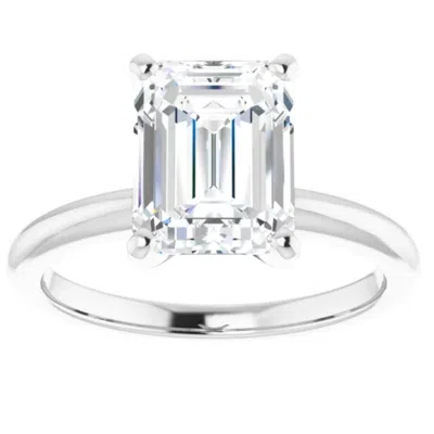 Pompeii3 3ct Emerald Solitaire Moissanite Engagement Ring In White Yellow Or Rose Gold In Silver