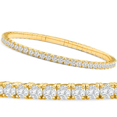 Pompeii3 3ct Flexible Round Cut Diamond Bangle Tennis Bracelet Lab Grown 14k Yellow Gold