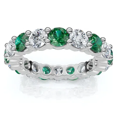 Pompeii3 3ct Green Emerald & Diamond Eternity Ring 14k Gold Or Platinum Lab Grown In Multi
