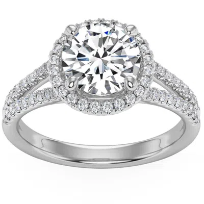 Pompeii3 3ct Halo Diamond Engagement Ring Split Band White, Yellow Or Rose Gold Lab Grown In Silver