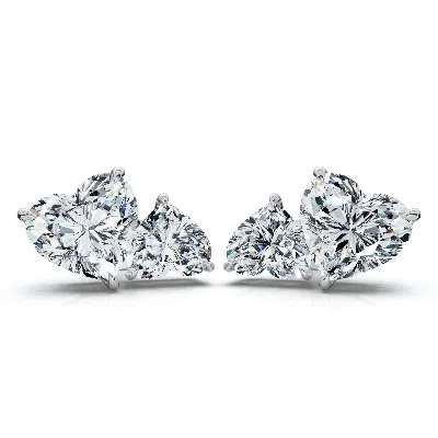 Pompeii3 3ct Heart Cut Toi Et Moi Diamond Earrings 14k Gold Lab Grown In Metallic