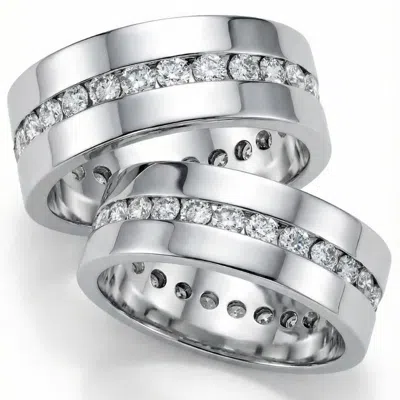 Pompeii3 3ct Matching Diamond Eternity Wedding Band Ring Set Size Selectable In Silver