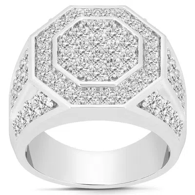 Pompeii3 3ct Men's Diamond Hexagon Cluster Ring 10k White Gold In Silver