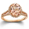 Pompeii3 3ct Morganite & Diamond Engagement Ring 14k Rose Gold Halo Split Shank In Orange