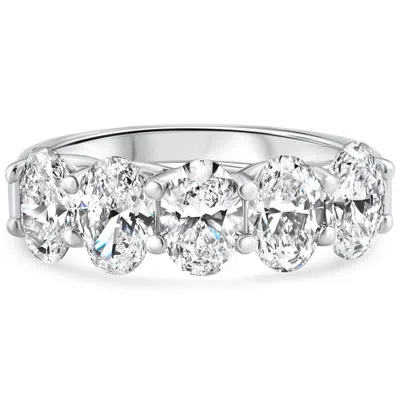 Pompeii3 3ct Oval Shape Diamond Five Stone Wedding Ring 14k Gold Lab Grown In Metallic