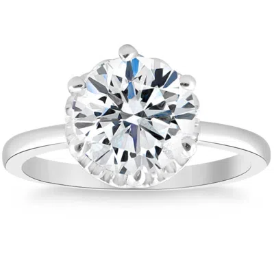 Pompeii3 3ct Round Cut Certified Lab Grown Diamond Engagement Ring White Or Yellow Gold In Silver