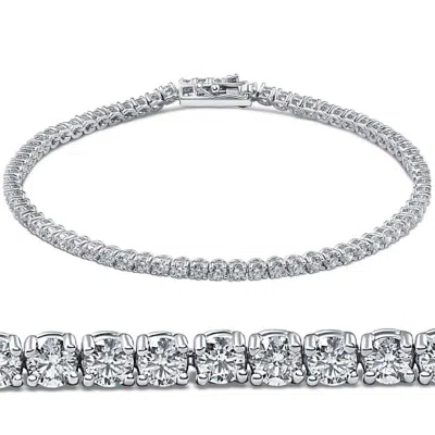 Pompeii3 3ct. Round Cut Diamond Tennis Bracelet In 14k White Gold 7" In Silver