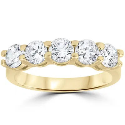 Pompeii3 3ct Round Diamond Five Stone Wedding Ring 14k Yellow Gold In White