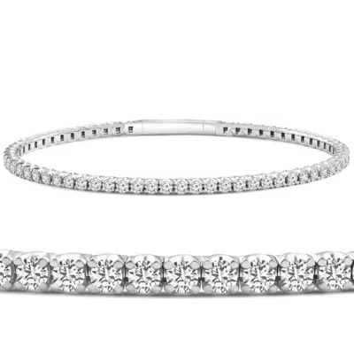 Pompeii3 3ct Round Diamond Flexible Oval Bangle Women's Bracelet 14k White Gold Lab Grown Size: 6.75 In Silver