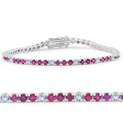 Pompeii3 3ct Ruby & Diamond Tennis Bracelet 14 Kt White Gold In Metallic