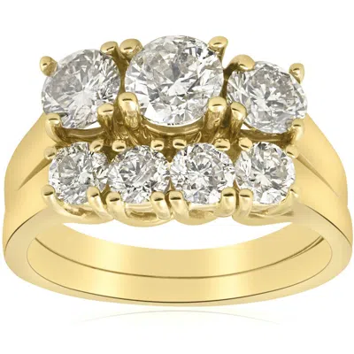 Pompeii3 3ct Three Stone Diamond Ring Set 14k Yellow Gold In Silver