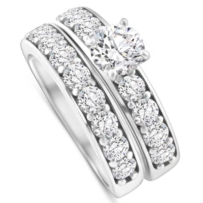 Pompeii3 3ct Tw Diamond Engagement & Wedding Ring Set 14k White Or Yellow Gold In Silver