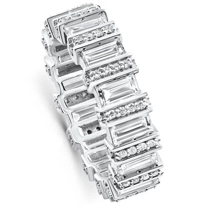 Pompeii3 3ct Tw Emerald Cut Diamond Fancy Eternity Wedding Ring 14k Gold Lab Grown In Metallic